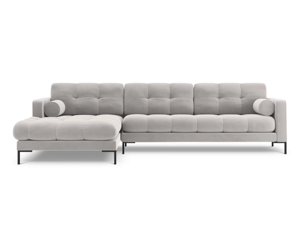 Cosmopolitan Design - Divano angolare sinistro "Bali" 5 posti in velluto argento 
