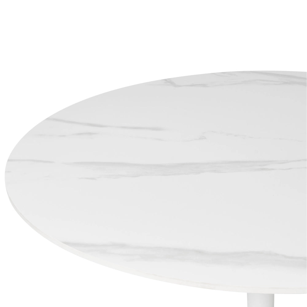 Tavolo da pranzo rotondo Piano in pietra sinterizzata effetto marmo bianco ø 90 cm Base in metallo 4 posti Cucina
