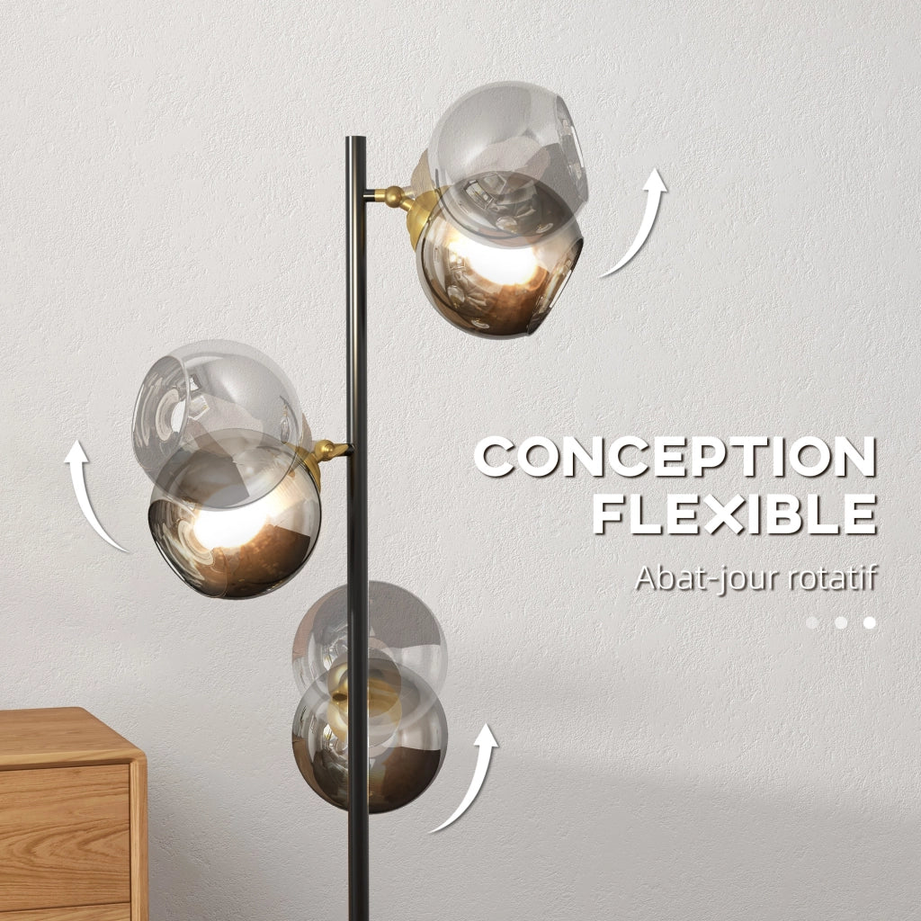 Lampada da terra con 3 paralumi ¨C zephmum ¨C nero e grigio, metallo cromato, 36x162 cm