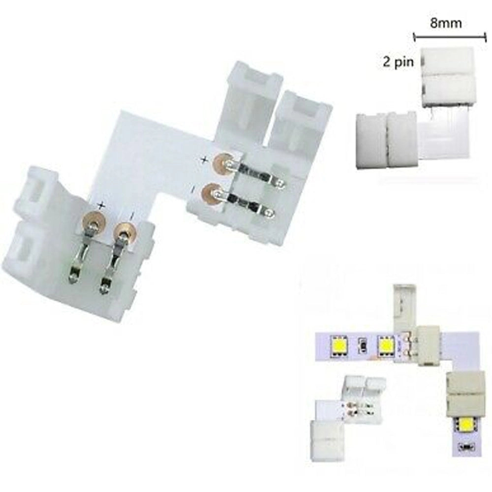 Trade Shop - Connettore A Clip 2 Pin Per Strip Led 12v Angolo A 90° Gradi Curva A Forma L -