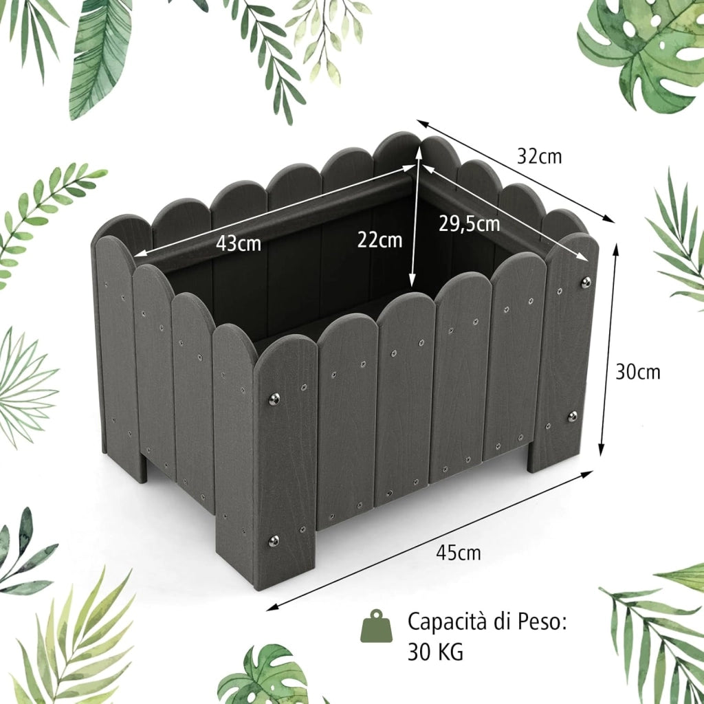 Set di 2 Fioriere in HDPE Resistente alle Intemperie con Aperture per Drenaggio, Aiuola Rialzata per Verdure, Fiori e Piante su Terrazzo, Giardino e Balcone, 45 x 32 x 30 cm (Grigio)