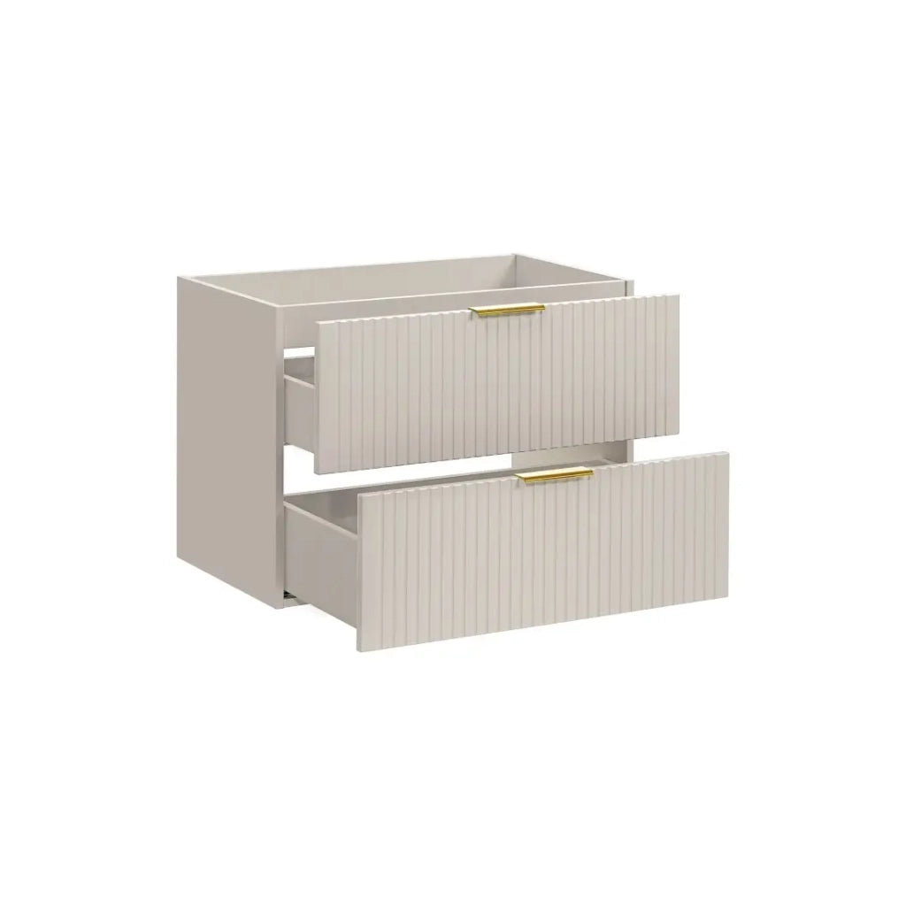 Mobile sottolavabo NOXERA – 80 cm – 2 cassetti – Beige opaco – Finiture di alta gamma sospese