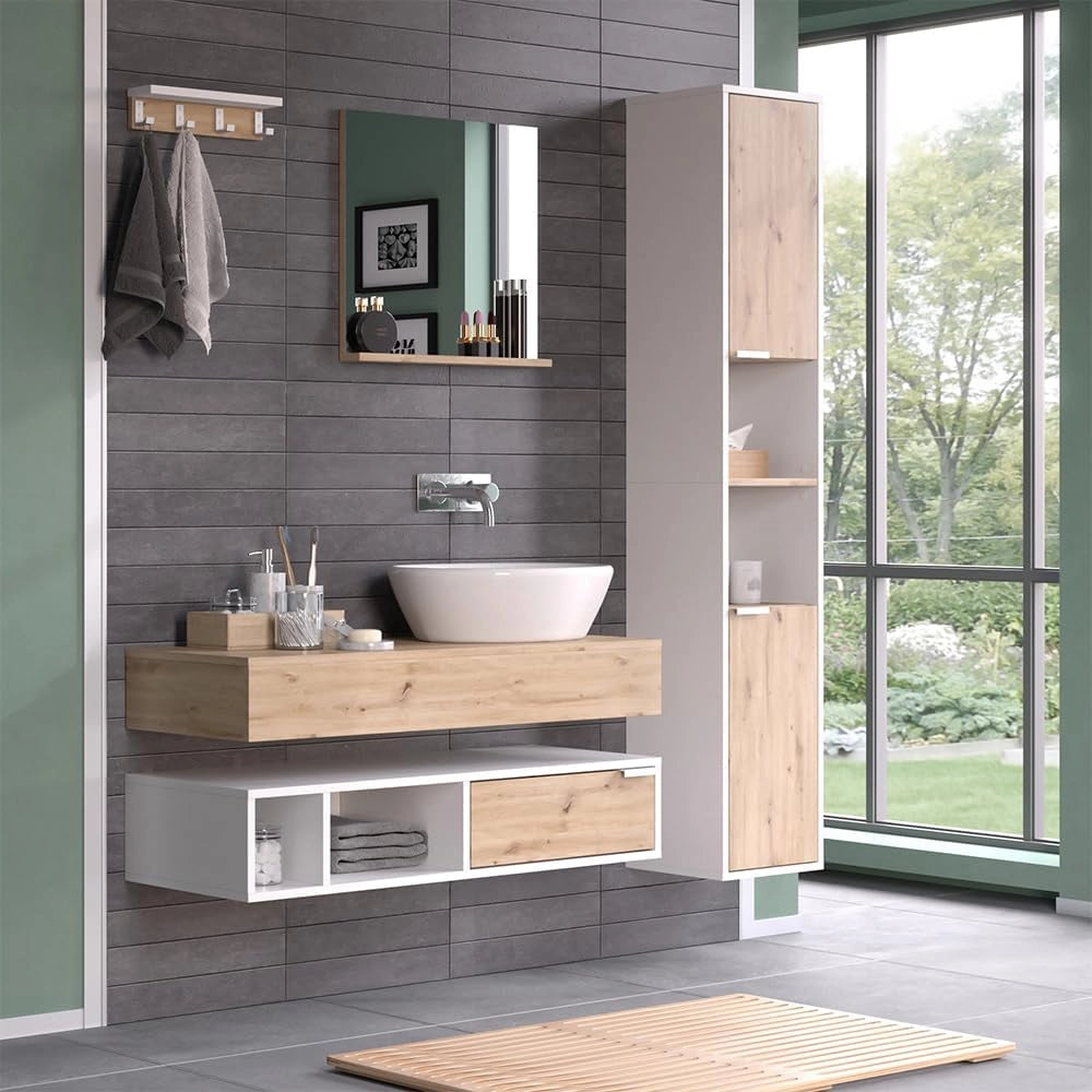 Specchio bagno Henri, Bianco, 50 x 51.6 cm con ripiano, per il montaggio sotto il lavandino con ritaglio per sifone