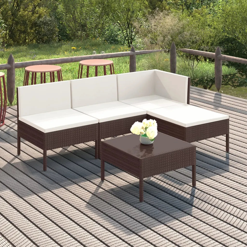 Set Divani da Giardino 5 pz con Cuscini in Polyrattan Marrone cod mxl 38320