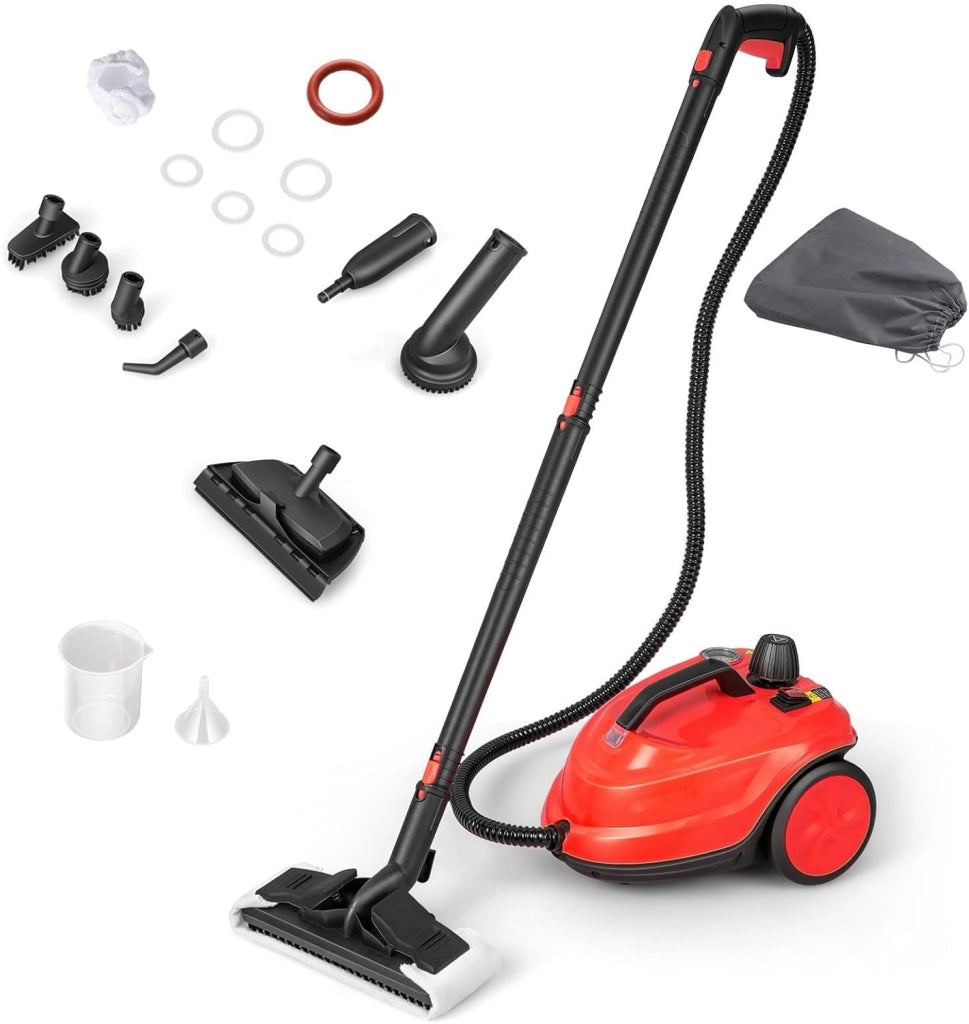 2000W Pulitore a Vapore, Macchina per Pulizia Rotante con 13 Accessori, Capacità d'Acqua di 1,8L, Macchina a Vapore Multiuso per Tappeti Finestre Vetri e Tende (Bianco)