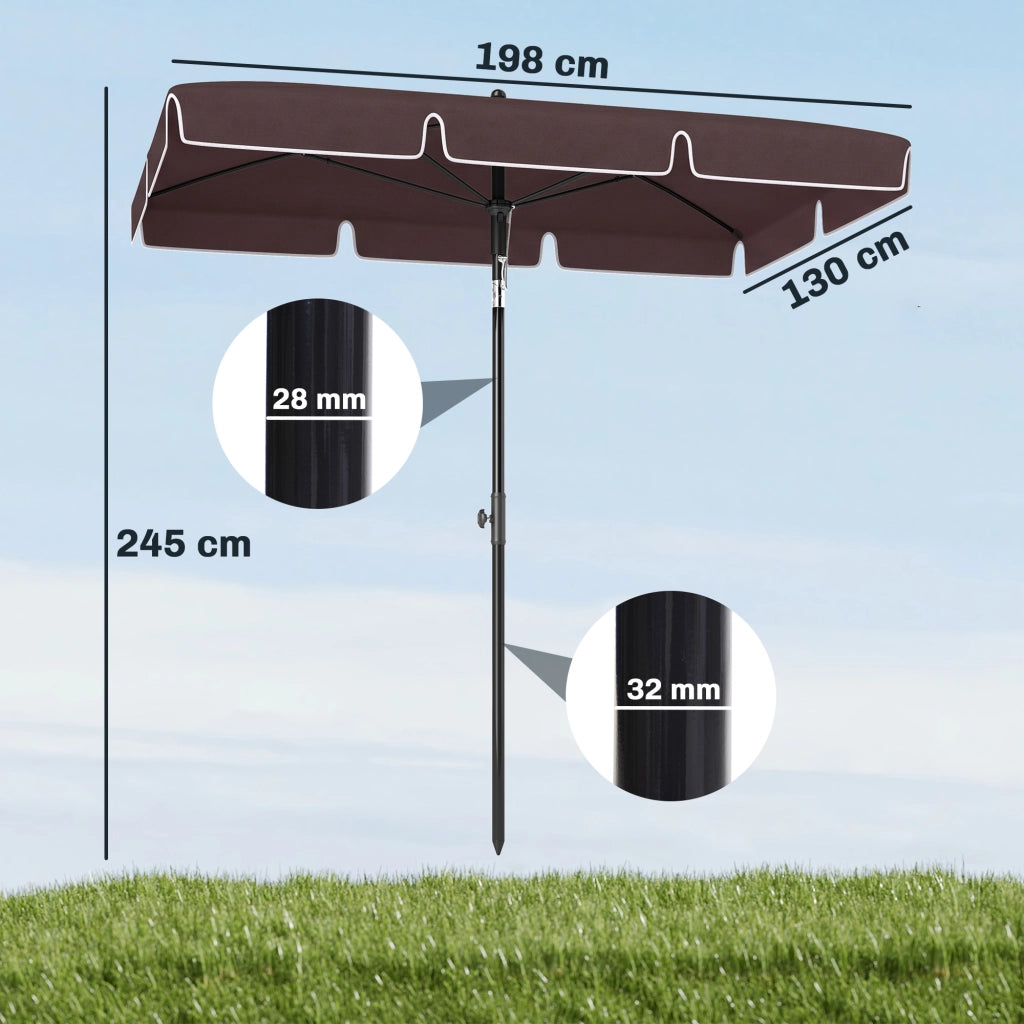 Ombrellone da Giardino Rettangolare Regolabile ¨C Zephmum ¨C Alluminio Marrone Nero 200x130x250 cm