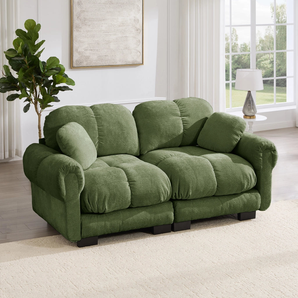 Divano modulare a 2 posti in ciniglia con cuscini spessi schienale ergonomico e cuscino lombare per soggiorno verde