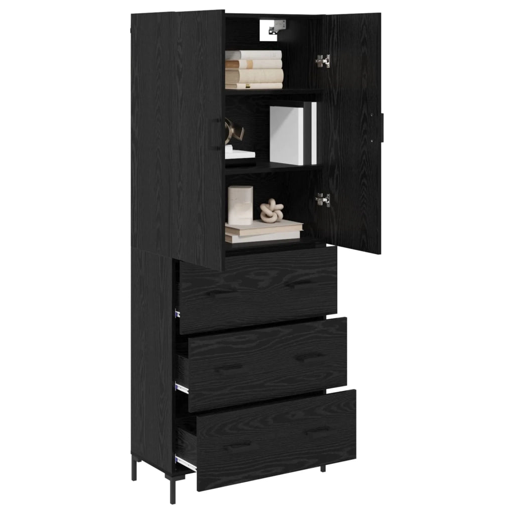 Credenza-Buffet-Armadio da cucina Rovere Nero 69,5 x 34 x 180 cm Legno multistrato 211499