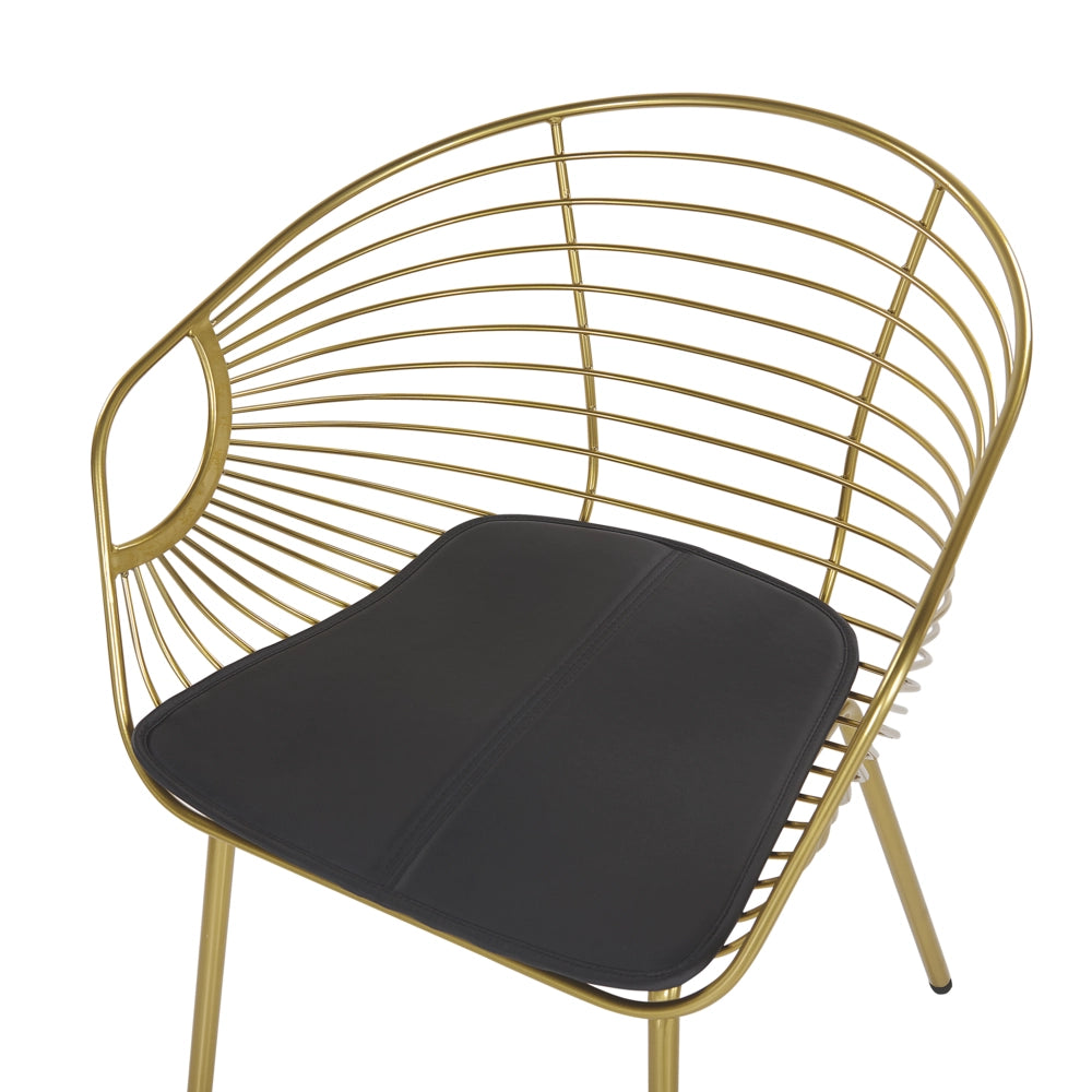 Set di 2 sedie da pranzo in filo metallico dorato design ecopelle Nero cuscino per sedile Glam Industrial Modern