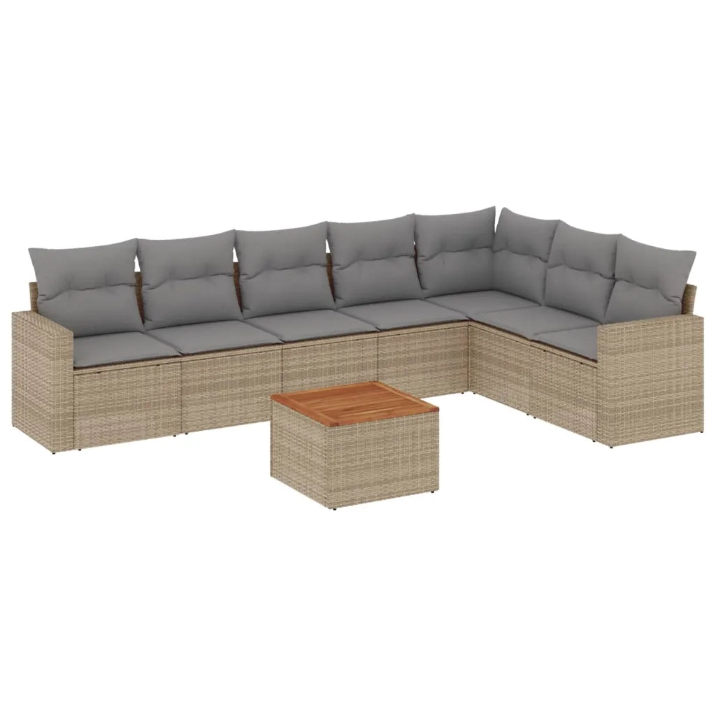 Set Divano da Giardino 8 pz con Cuscini Beige in Polyrattan