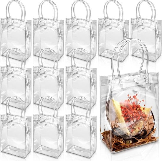 15 scatole di regalo trasparenti in PVC con manico, scatole di regalo, borse in plastica riciclabili, carta di confezione per piccoli oggetti, borse, sacchetti per dolci per Natale, regali di festa, matrimoni, compleanni
