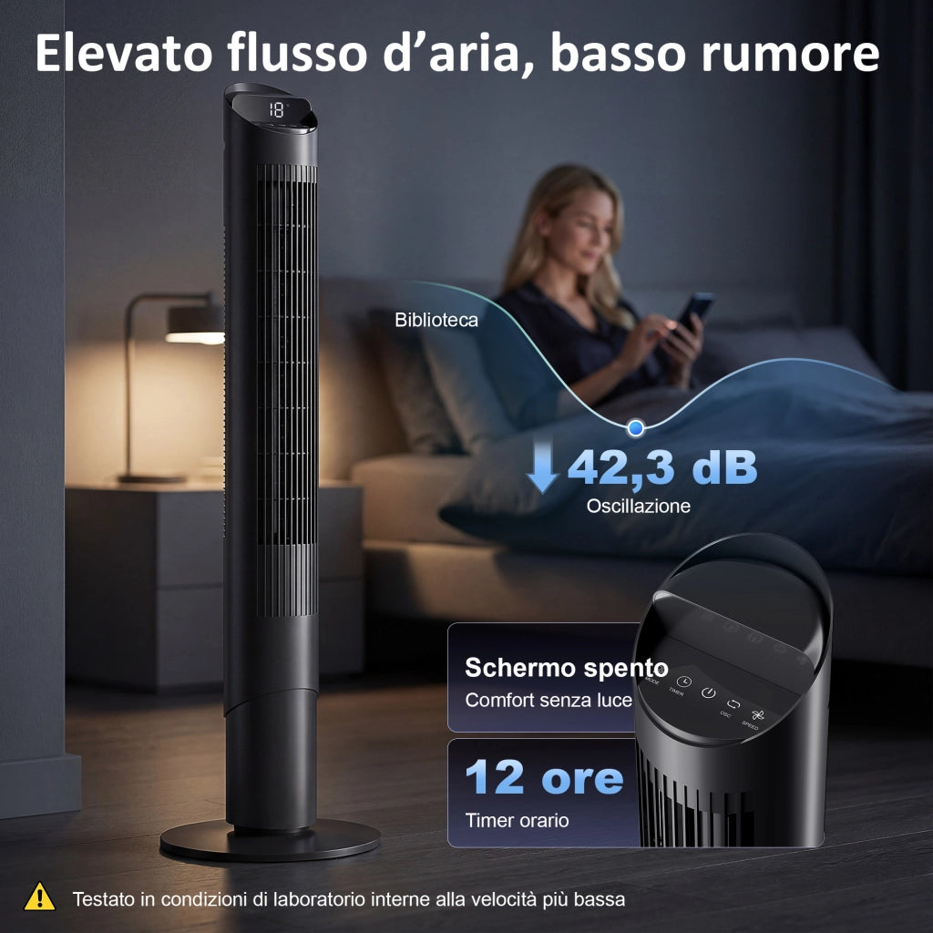 Ventilatore Torre 116 cm ¨C zephmum ¨C Nero, WiFi App Controllo