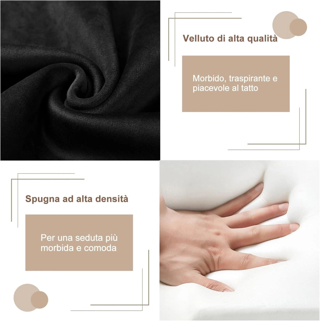 Set di 4 Sedie da Pranzo Moderne, Sedie da Cucina con Schienale e Braccioli, Poltroncine Imbottite con Gambe in Metallo, per Salotto, Ufficio e Cameretta, in Velluto, Nero, BH374sz-4