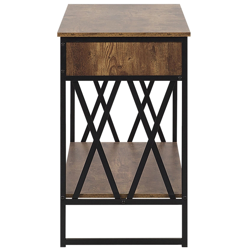 Consolle Madia credenza 2 cassetti Ripiano in legno scuro Struttura in metallo Nero Piano in truciolare in stile industriale Soggiorno