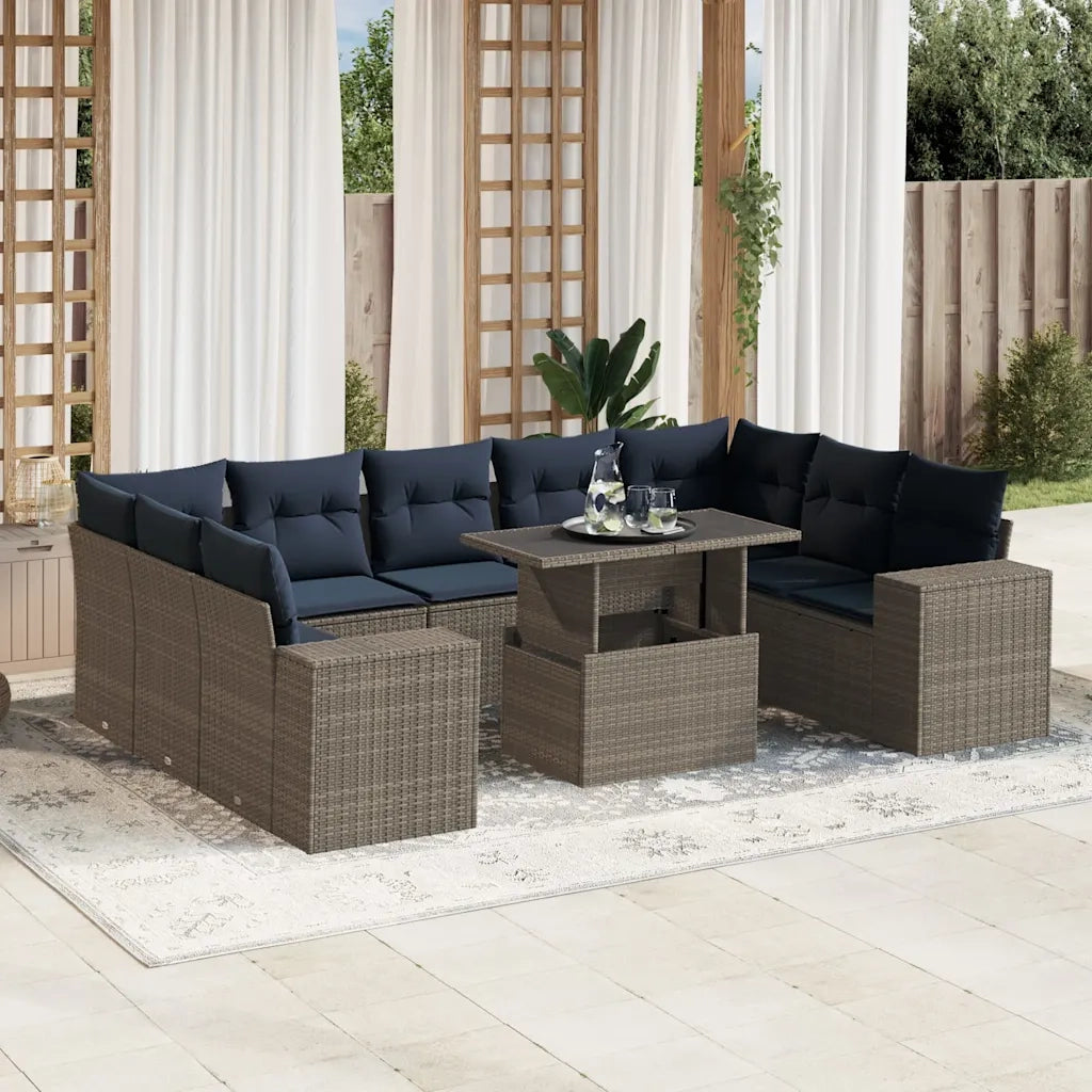 Set Divani da Giardino 10 pz con Cuscini Grigio in Polyrattan 3269371
