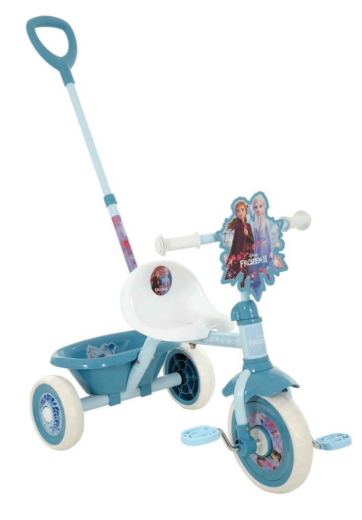 Triciclo a Pedali Primi Passi per Bambini con Maniglione Genitoriale Rimovibile e Vano Contenitore Disney Frozen Azzurro