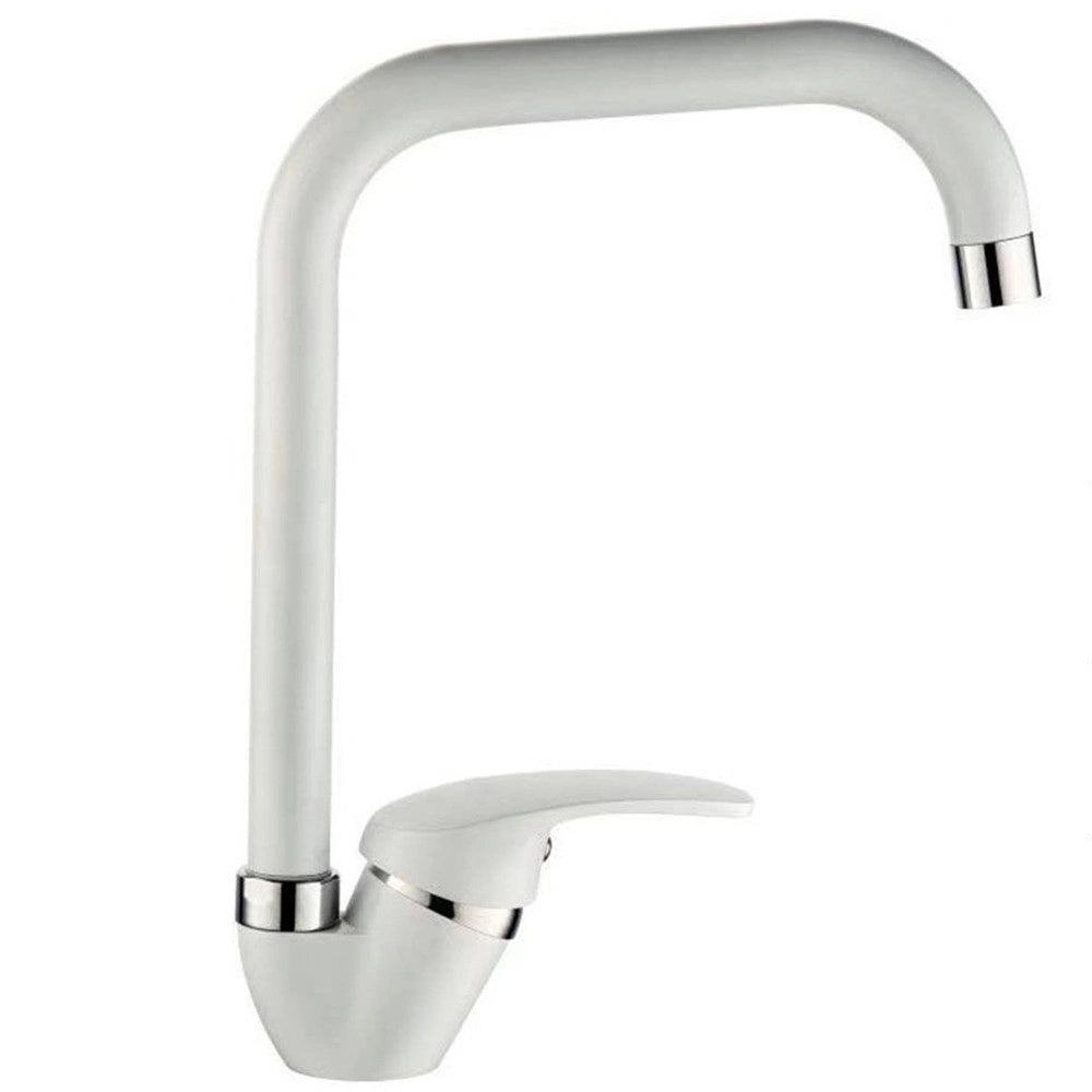 Trade Shop - Miscelatore Lavello Bianco Squadrato Ischia Lavandino Cucina Monoforo Monocomando -