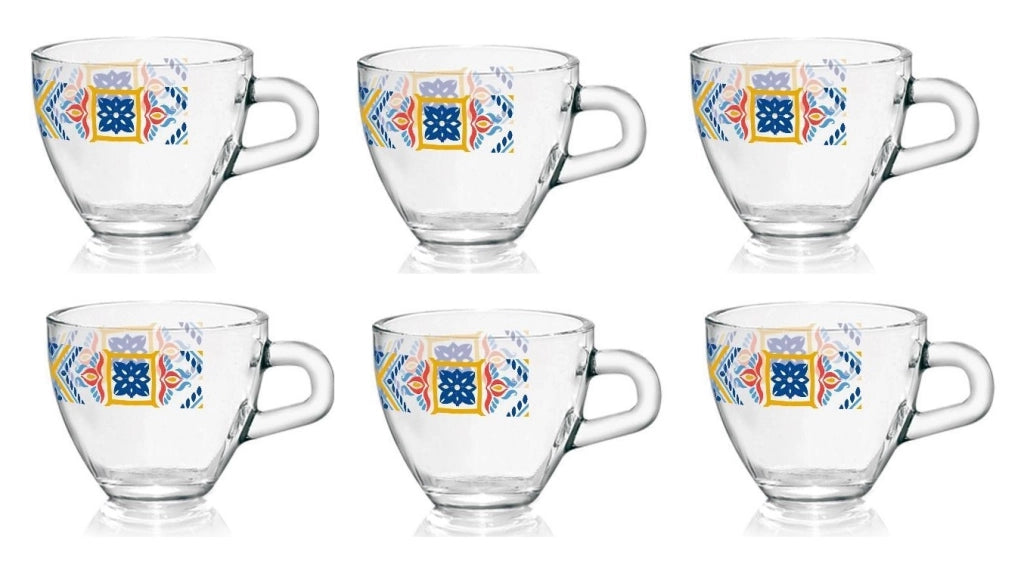 Set 6 Tazzine Tazze Caffe' in Vetro Valencia Rombi Azzurri 80 cc