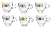 Set 6 Tazzine Tazze Caffe' in Vetro Valencia Rombi Azzurri 80 cc