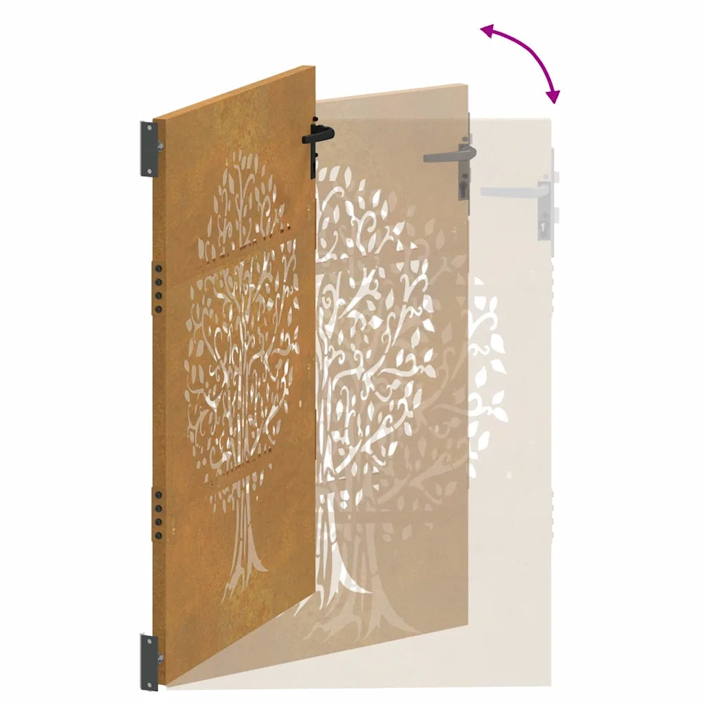 Cancello da giardino 85x125 cm in acciaio Corten con design ad albero 153210