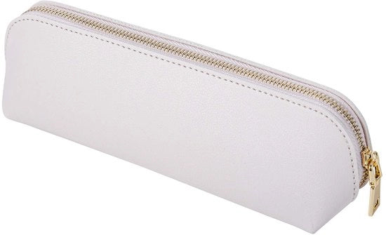 Etui per matite in PU, piccola borsa per pennarelli con chiusura a righello (beige)