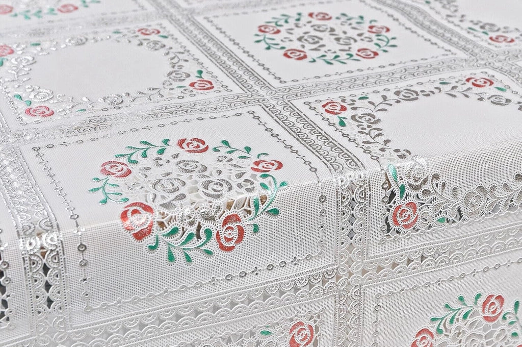Tovaglia Plastificata 137x220 cm Ricamata Pizzo 3D Copritavolo Antimacchia Idrorepellente Dis.D
