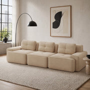 Divano modulare basso 293 cm in velluto a coste beige HOMVRA