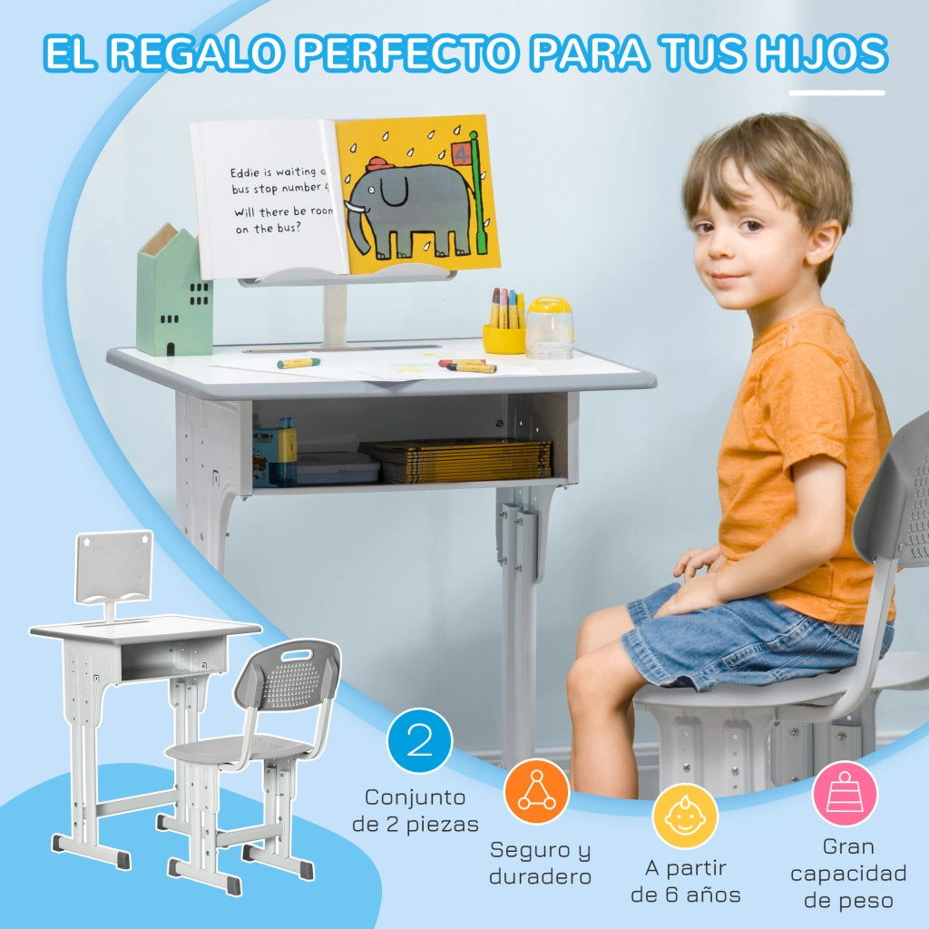 Scrivania con Sedia Bambini ¨C zephmum ¨C Grigio 60x45x90-102 cm