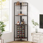Credenza per vino - Scaffale per vino - Credenza per bevande - Credenza per angolo - Credenza - Con ripiano in vetro - Industriale - Legno e metallo - Moka/Caffè