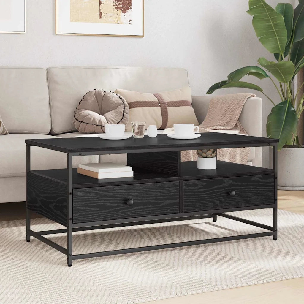 Tavolino da salotto con cassetto Rovere Nero 100 x 51 x 45 cm