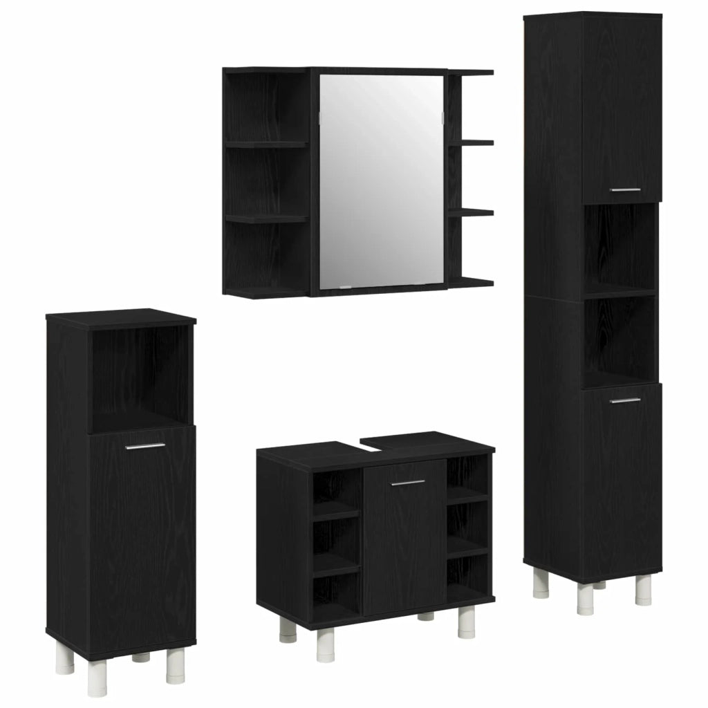 Set di mobili per il bagno 4 pcs Nero 30 x 30 x 179,5 cm 3333047