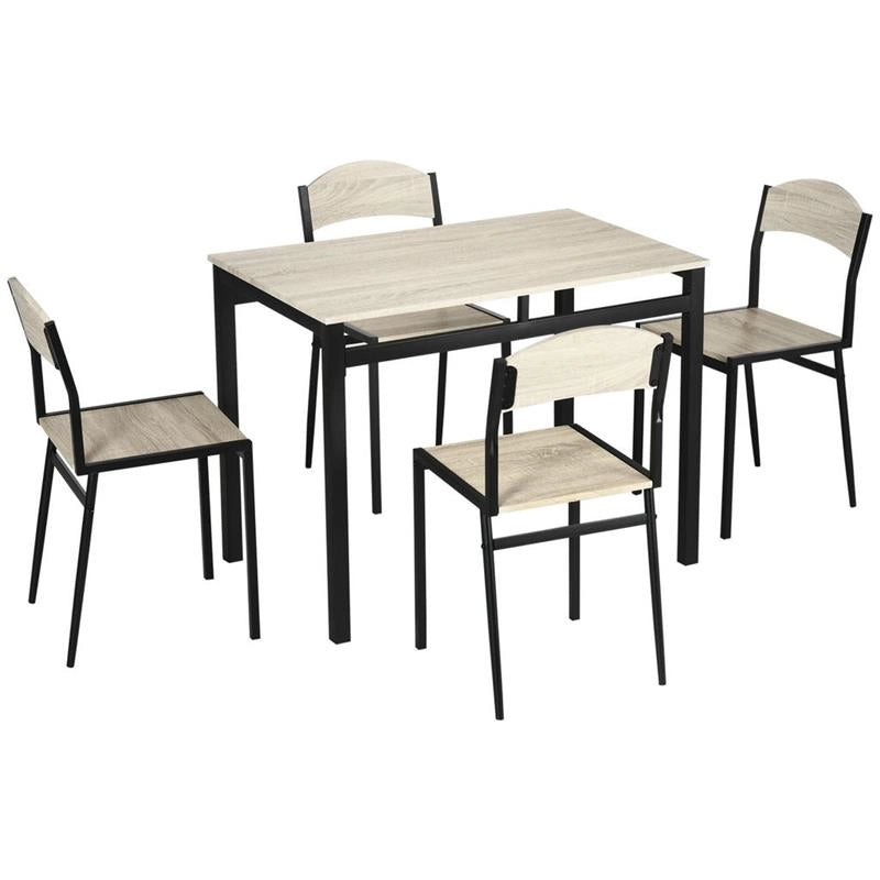 SET DA PRANZO CON TAVOLO RETTANGOLARE E 4 SEDIE IN ACCIAIO E MDF