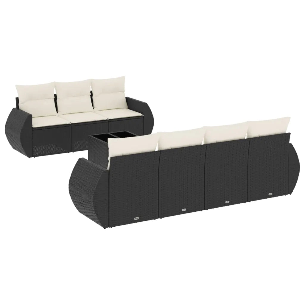 Set Divani da Giardino con Cuscini 8 pz Nero in Polyrattan 3221125