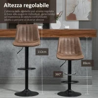 Set 2 Sgabelli da Bar con Schienale, Poggiapiedi e Altezza Regolabile Stile Industriale, Marrone