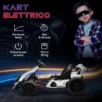 Go Kart Elettrico per Bambini 6-12 Anni 24V 12km/h con Seggiolino Regolabile, Bianco