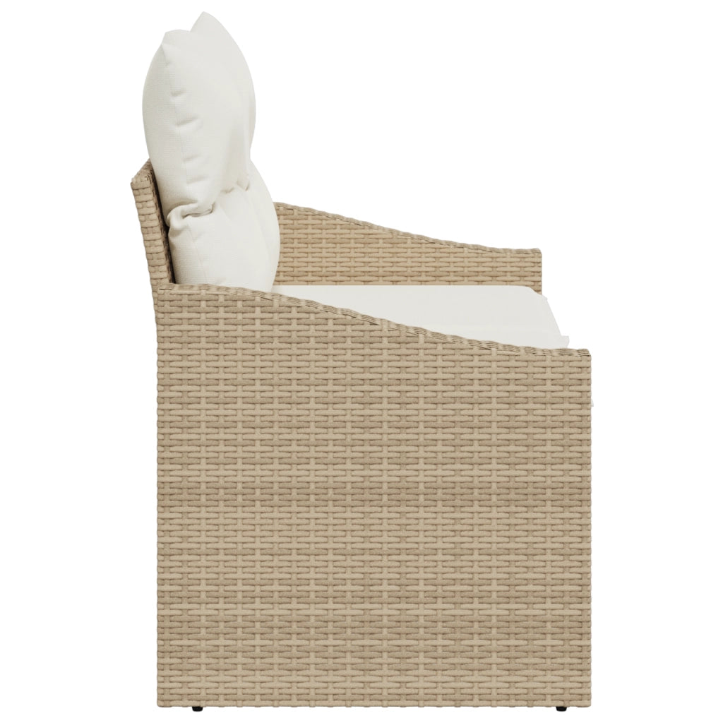 Sofa da Giardino a 2 Posti con Ripostiglio e Cuscini Beige in Rattan Sintetico