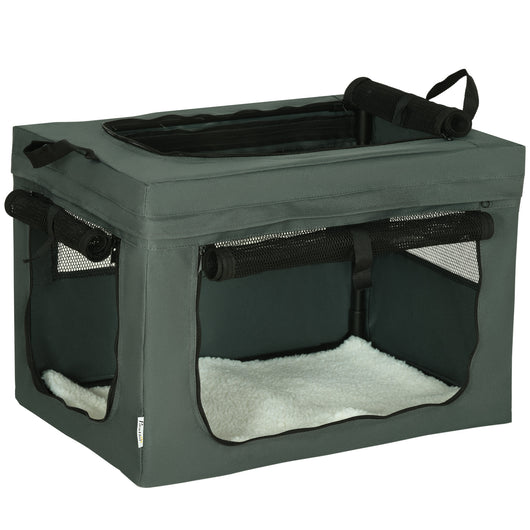 Trasportino per Cani Mini e Gatti 60x42x42 cm con Cuscino Sacca di Trasporto e Porte a Rete Grigio