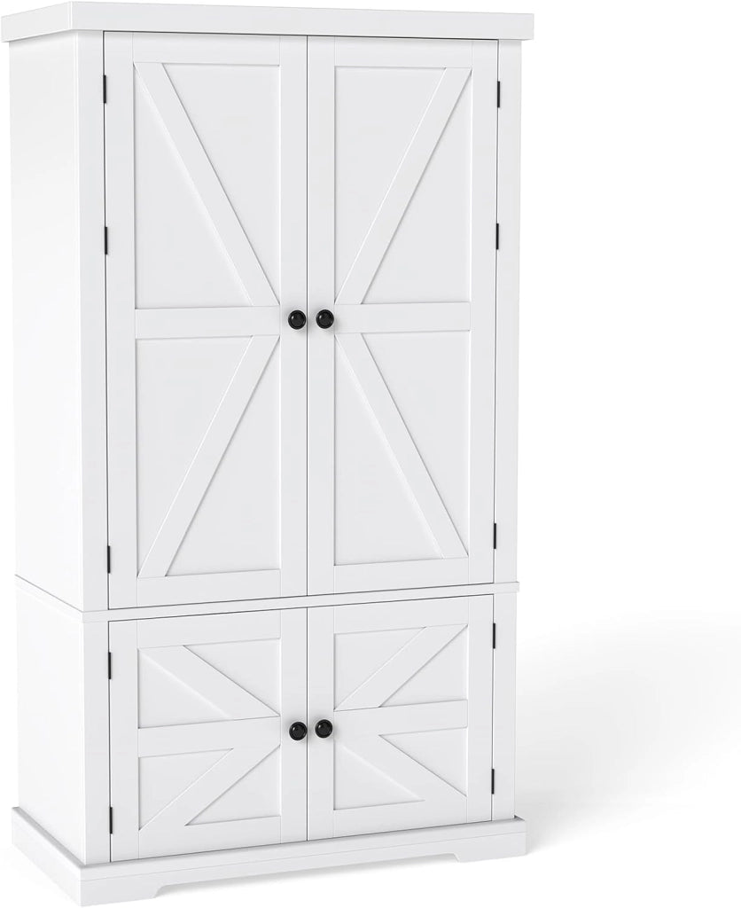 Credenza Cucina, Armadio a 4 ante in legno con 6 ripiani su porte, 2 ripiani regolabili e 1 armadio, credenza Sala da pranzo salvaspazio per soggiorno, cucina, 76,5 x 40 x 139 cm