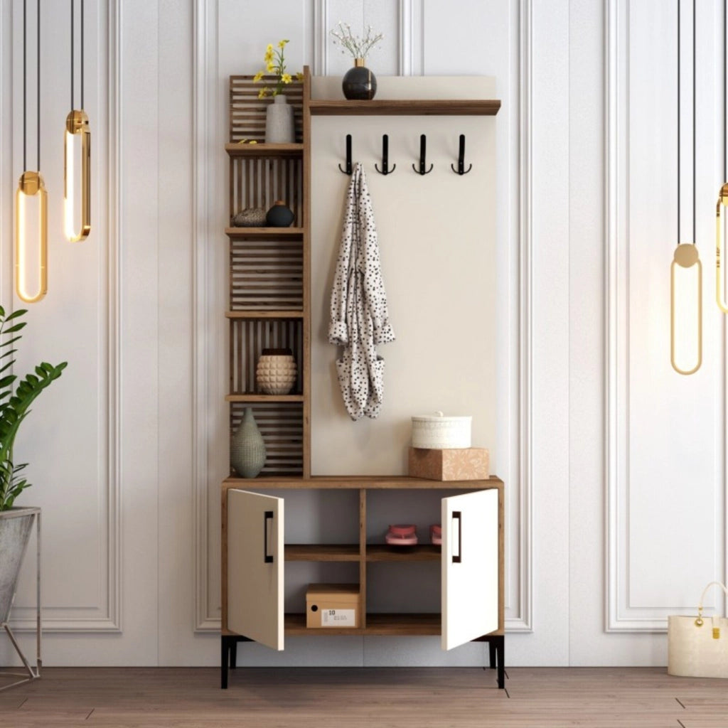 Loredana, Mobile da Ingresso 4 Ripiani, 90x35x200h cm Marrone Noce