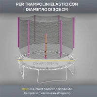 Rete di Protezione per Trampolini a 6 Pali con Ingresso con Cerniera, in PE, Ø305x180 cm, Nero e Rosa