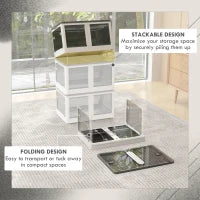 Contenitore in Plastica con Coperchio Impilabile e Pieghevole, 5 Aperture con Blocchi, 4 Ruote, 60x42x34 cm, Bianco