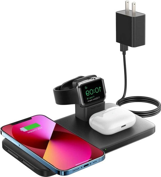 Caricatore Wireless Tridimensionale per iPhone 12/11/X/XR/XS/8 e Galaxy S21/S20/S10/S9 - Caricatore per iWatch e Airpods