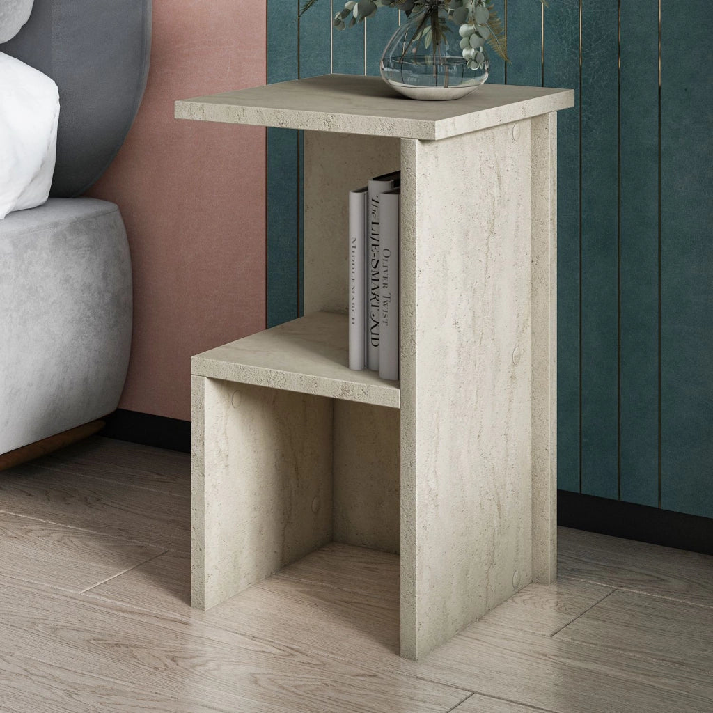 Comodino in legno "Roisin" - 30 x 30 x 50 cm - Travertino