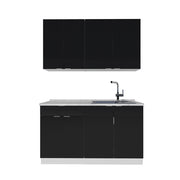 Cucina completa Fame-Line Nero rigato/Bianco 140 cm senza piano di lavoro Vicco