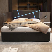 Letto imbottito con LED - Xylo - 140x200 - Pelle ecologica nera