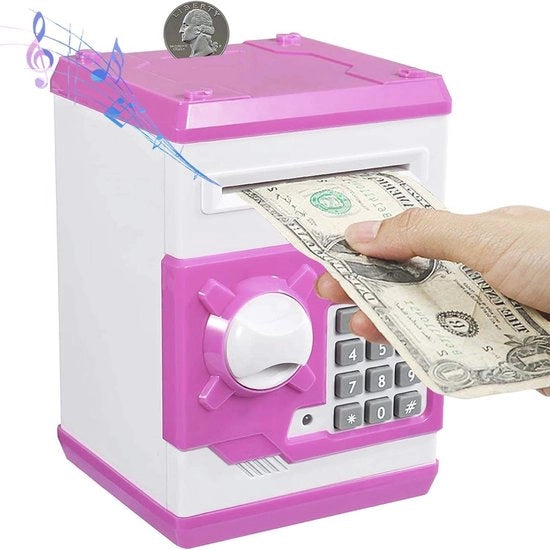 Pigione Elettronica con Password e Prompt di Voce - Cassetto di Risparmio per Bambini con Panda Cartone - Bianco Rosa