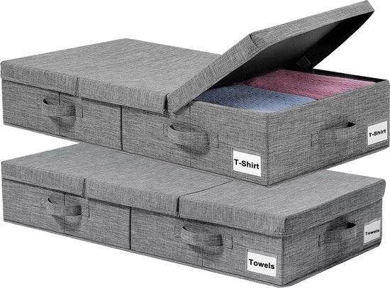 Cassa di Stoccaggio Sotto Letto Ripiegabile - Set da 2 Pezzi - Organizzatore per Coperte e Abiti