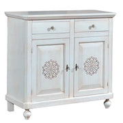Madia credenza in legno bianco invecchiato e decori l.104 p.43 h.98 - Mobili 2G