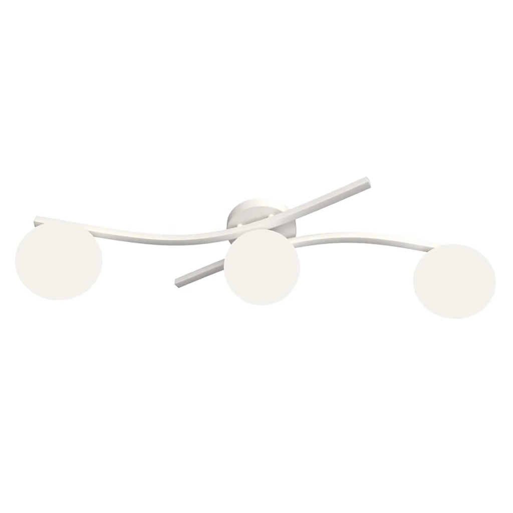 Plafoniera 3 Luci Hel In Accciaio Bianco E Sfere In Vetro Bianco