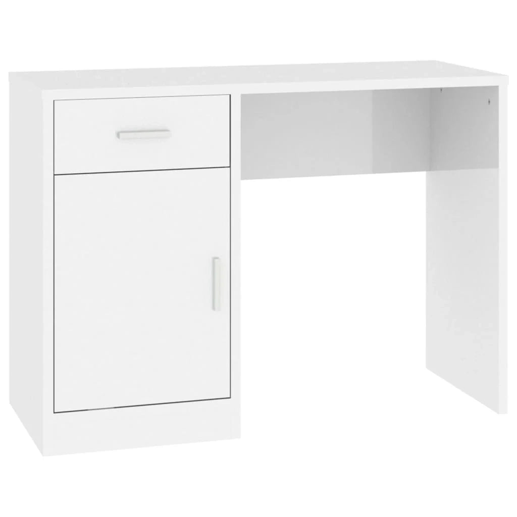 Scrivania tavolo postazione di lavoro scrivania per computer mobile da studio con cassetto e mobiletto finitura lucida 100 x 40 x 73 cm bianco 02_0023450